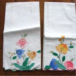 Vintage Flower Floral Applique Cotton Napkins Set of 2